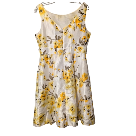 Jessica Howard Retro 60s Sleeveless Scoop Neck Fit Flare White Yellow Floral 10 - Picture 8 of 16